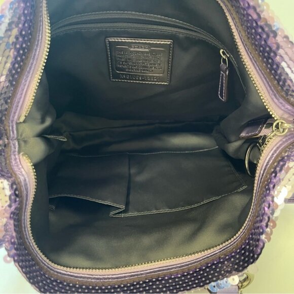 NWT Extremely Rare Special Edition π¦β¨ Coach Poppy Sequin Glam Tote Lavender β¨π - Picture 13 of 15